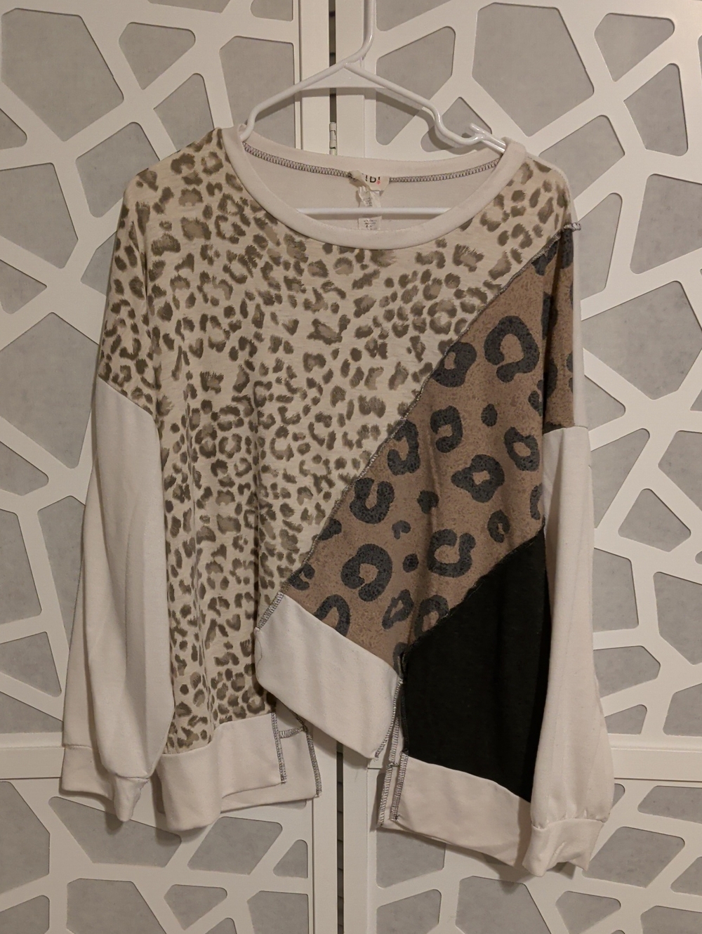 BiBi Beige, Black & Cream Leopard Patchwork Sweatshirt